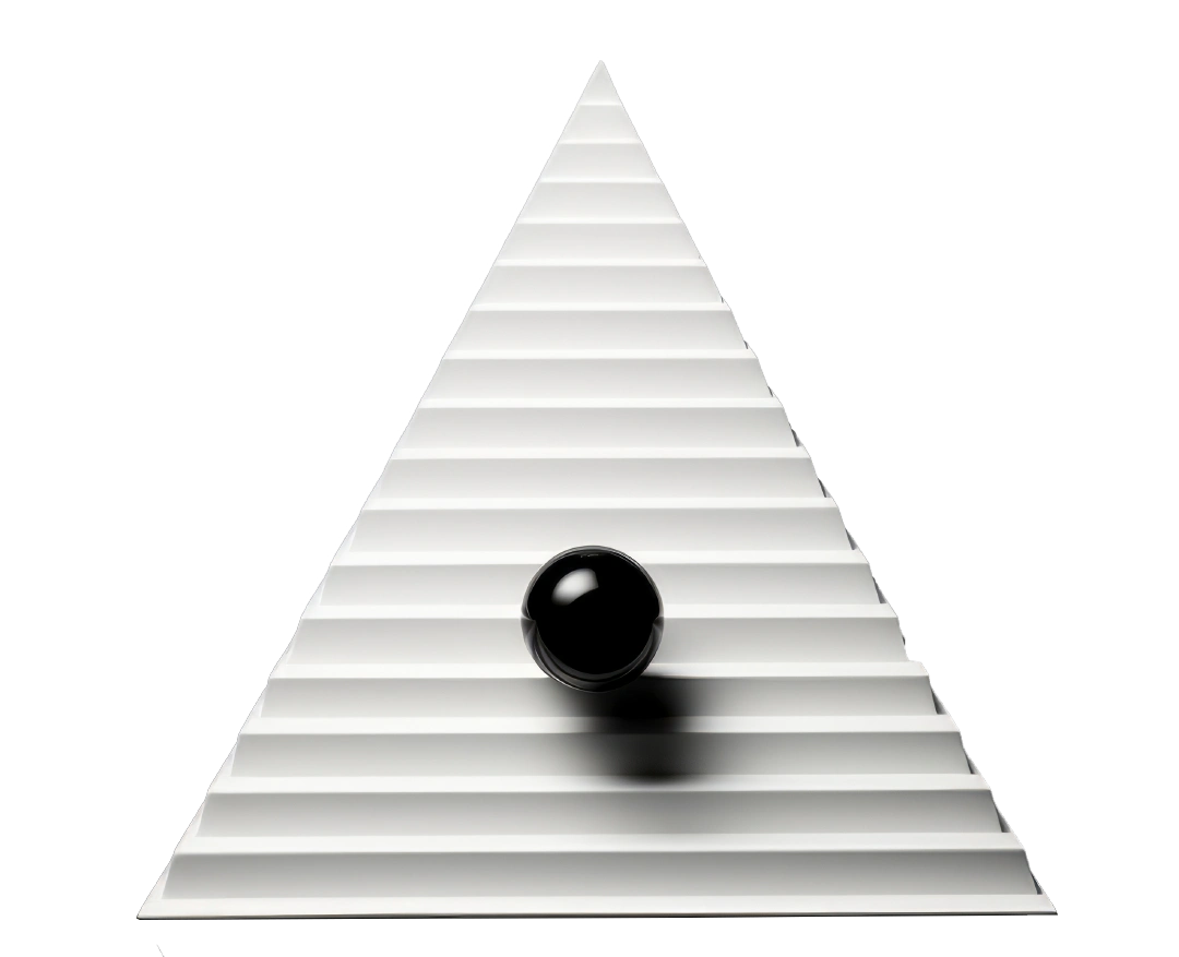 Pelota negra colocada en la mitad de un triángulo.